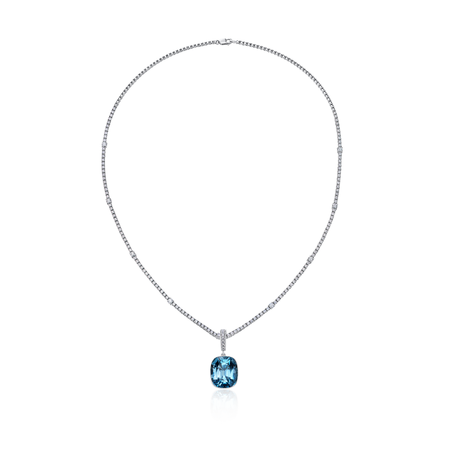 16.96cts Cushion Aquamarine Removable Pendant on a Diamond Line Necklet