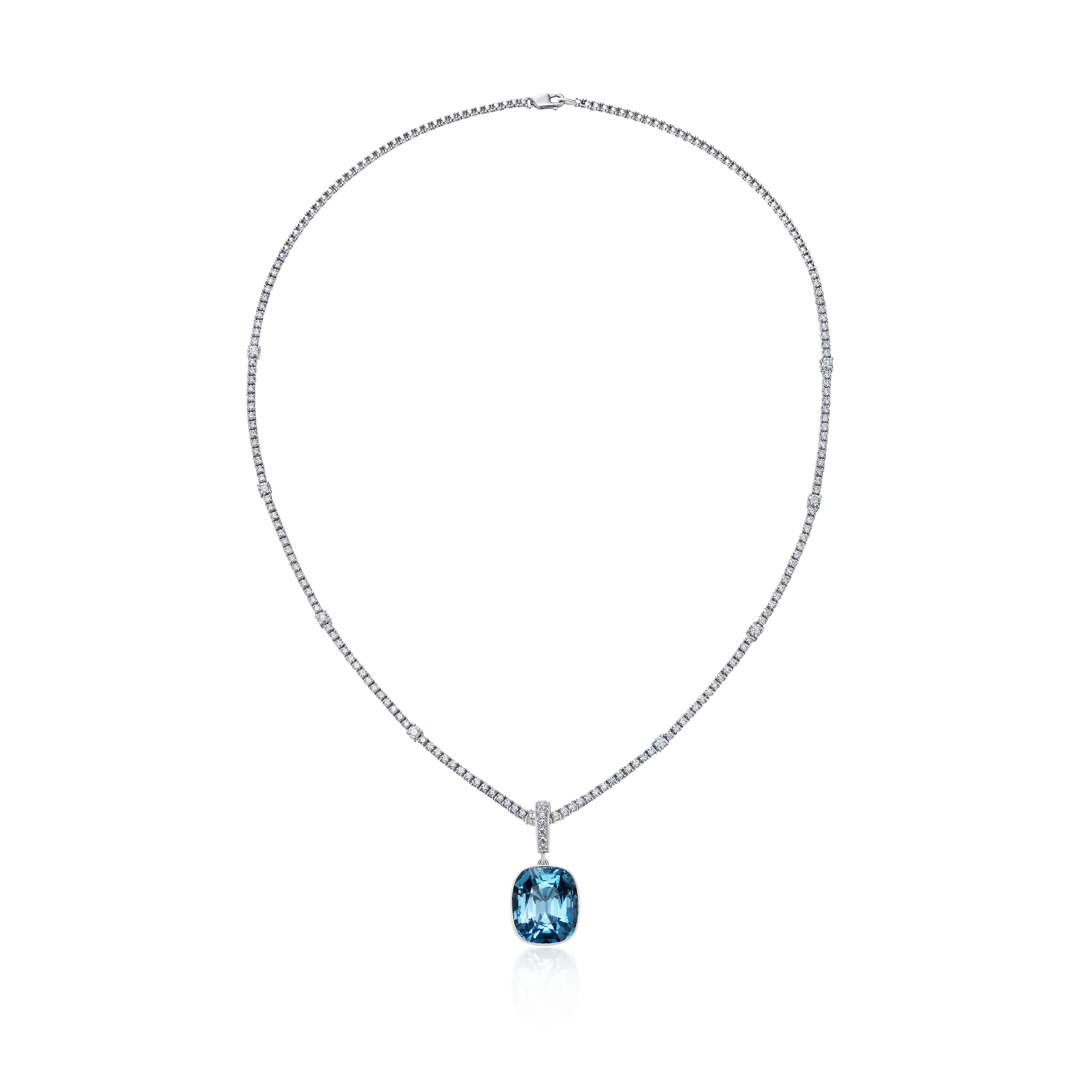 16.96cts Cushion Aquamarine Removable Pendant on a Diamond Line Necklet