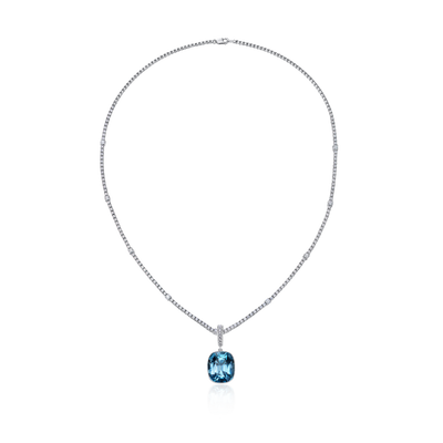 16.96cts Cushion Aquamarine Removable Pendant on a Diamond Line Necklet