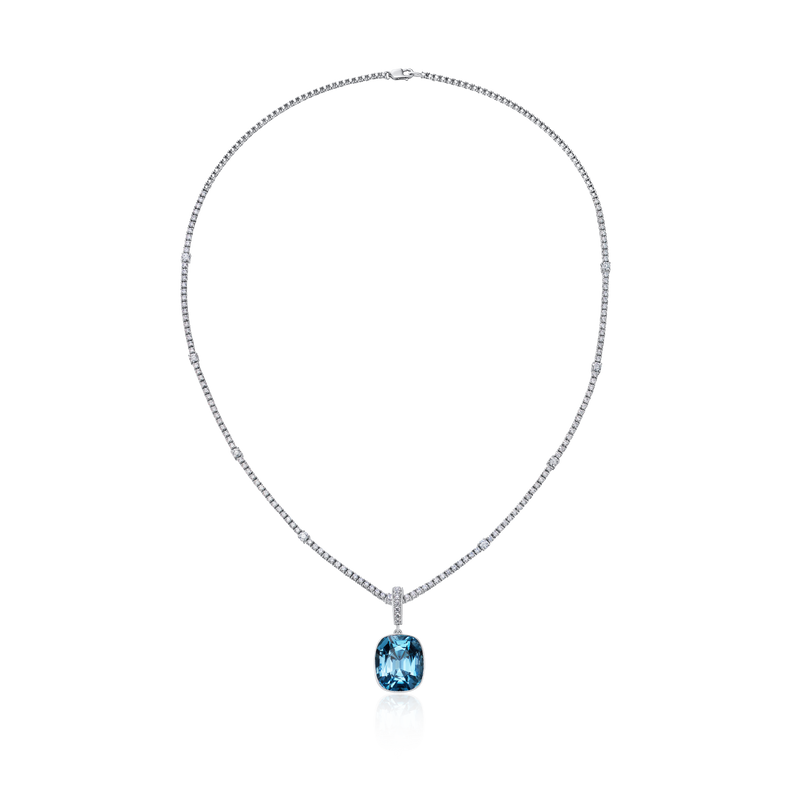 16.96cts Cushion Aquamarine Removable Pendant on a Diamond Line Necklet