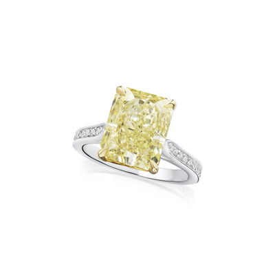 5.03cts Radiant Cut Fancy Yellow Diamond Ring