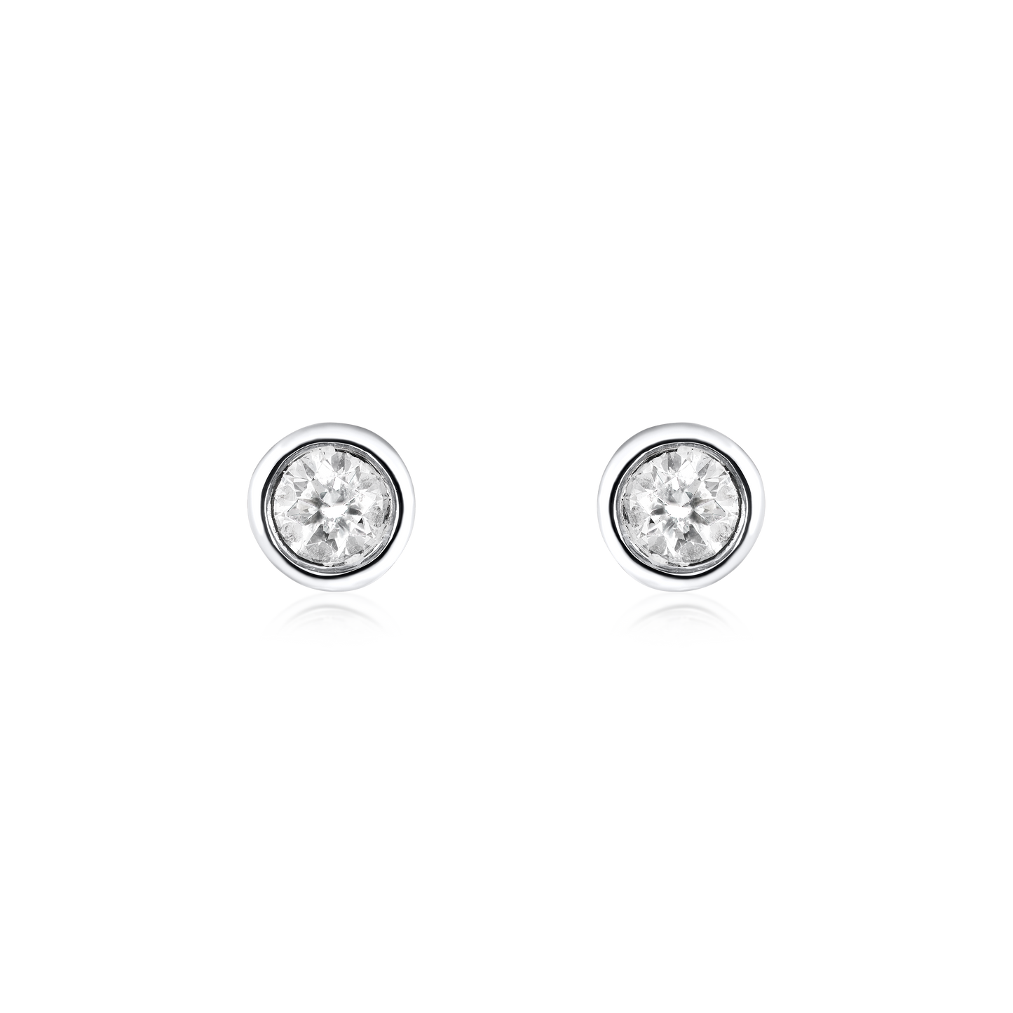 18ct White Gold Rubover Set Round Brilliant Cut Diamond Stud Earrings 0.10ct (total)