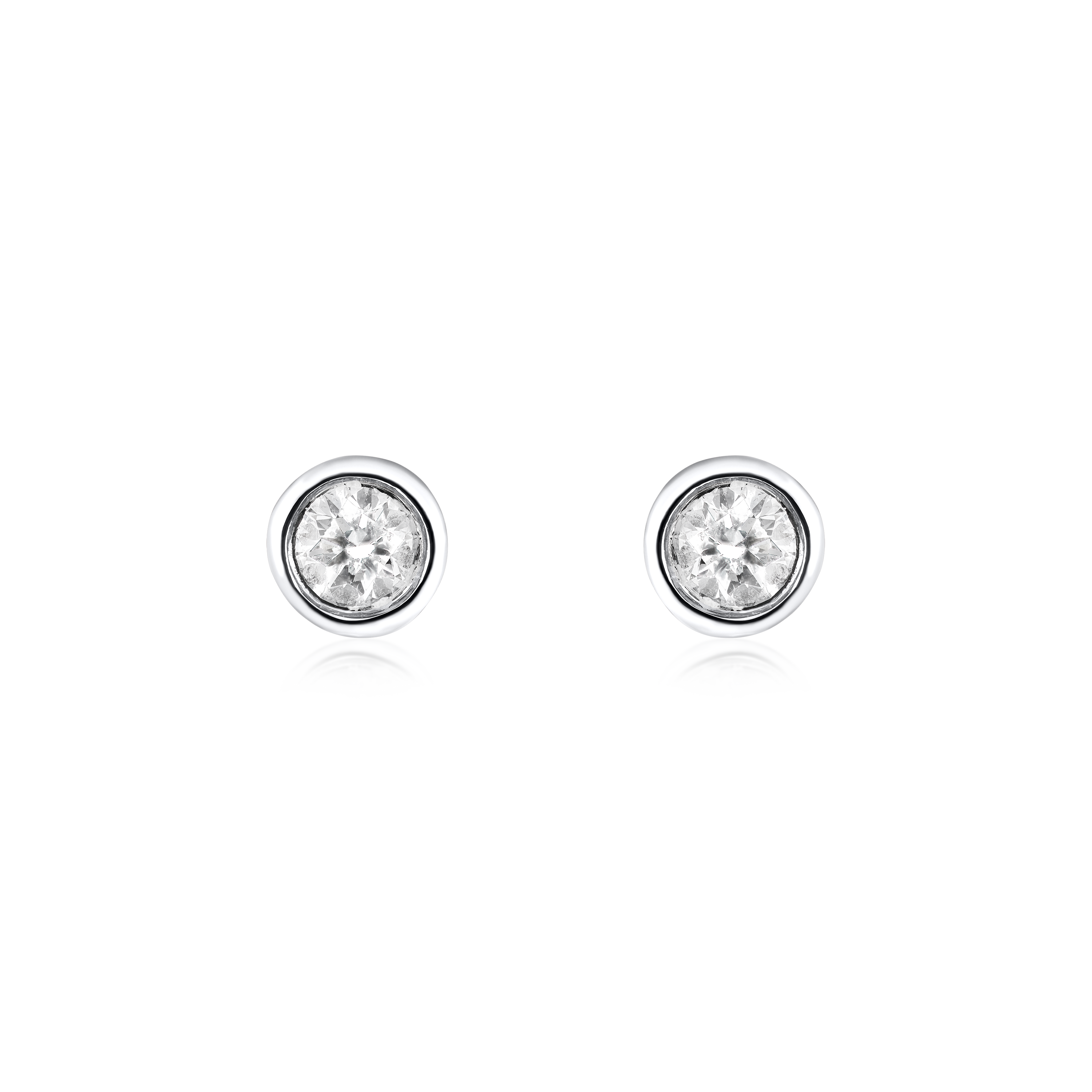 18ct White Gold Rubover Set Round Brilliant Cut Diamond Stud Earrings 0.10ct (total)