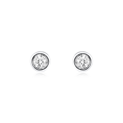 18ct White Gold Rubover Set Round Brilliant Cut Diamond Stud Earrings 0.10ct (total)