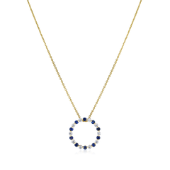 18ct Yellow Gold Diamond and Sapphire Set Circle Pendant