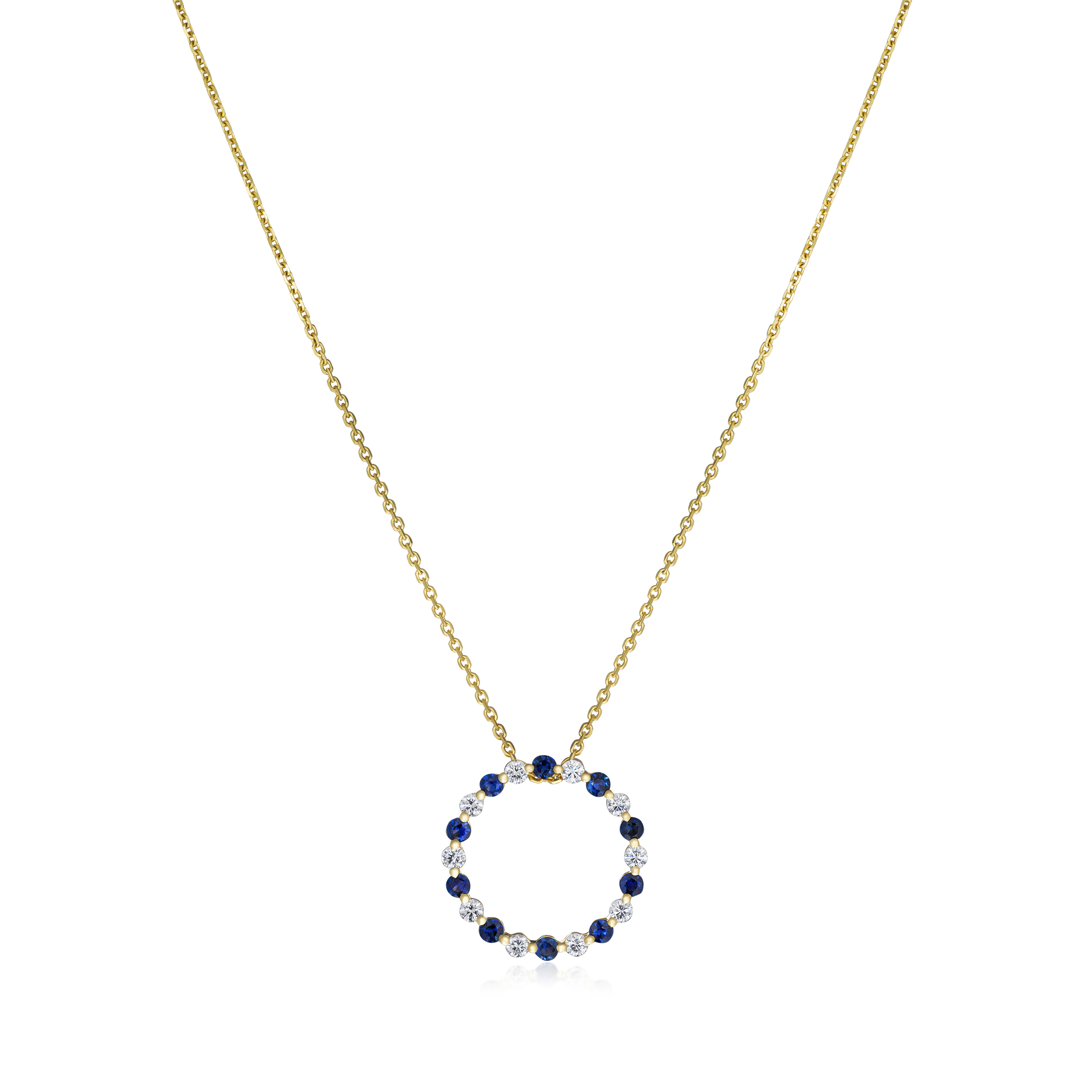 18ct Yellow Gold Diamond and Sapphire Set Circle Pendant