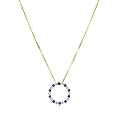 18ct Yellow Gold Diamond and Sapphire Set Circle Pendant