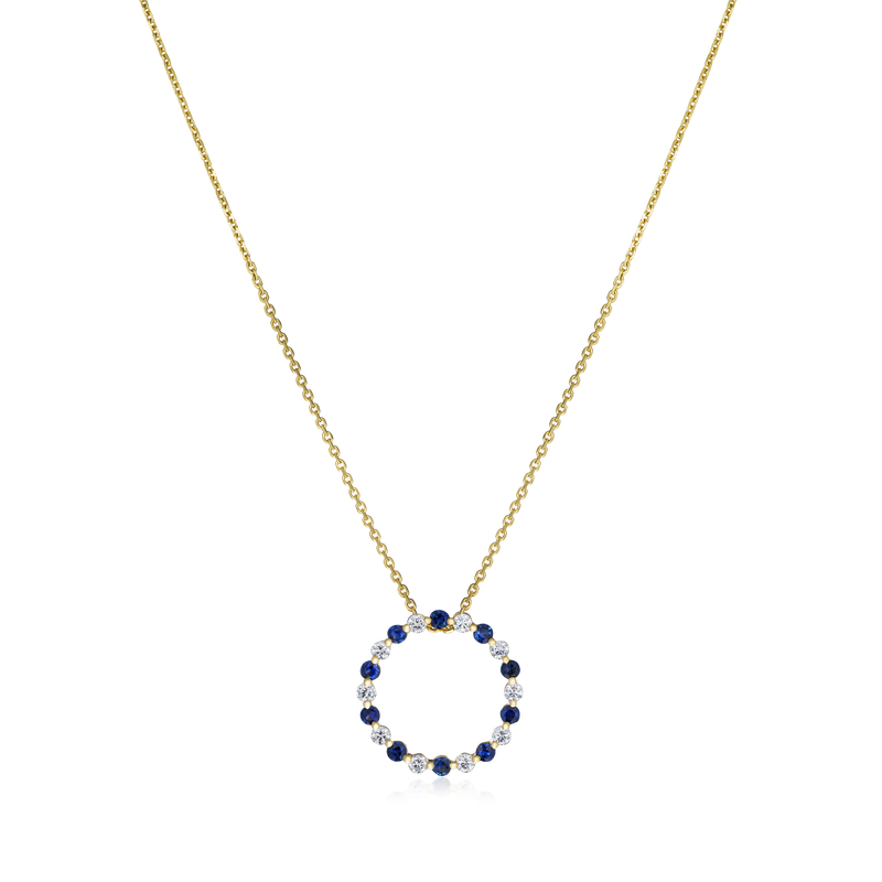 18ct Yellow Gold Diamond and Sapphire Set Circle Pendant