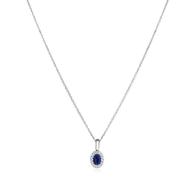 18ct White Gold Sapphire and Diamond Cluster Pendant