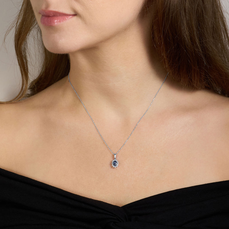 18ct White Gold Sapphire and Diamond Cluster Pendant