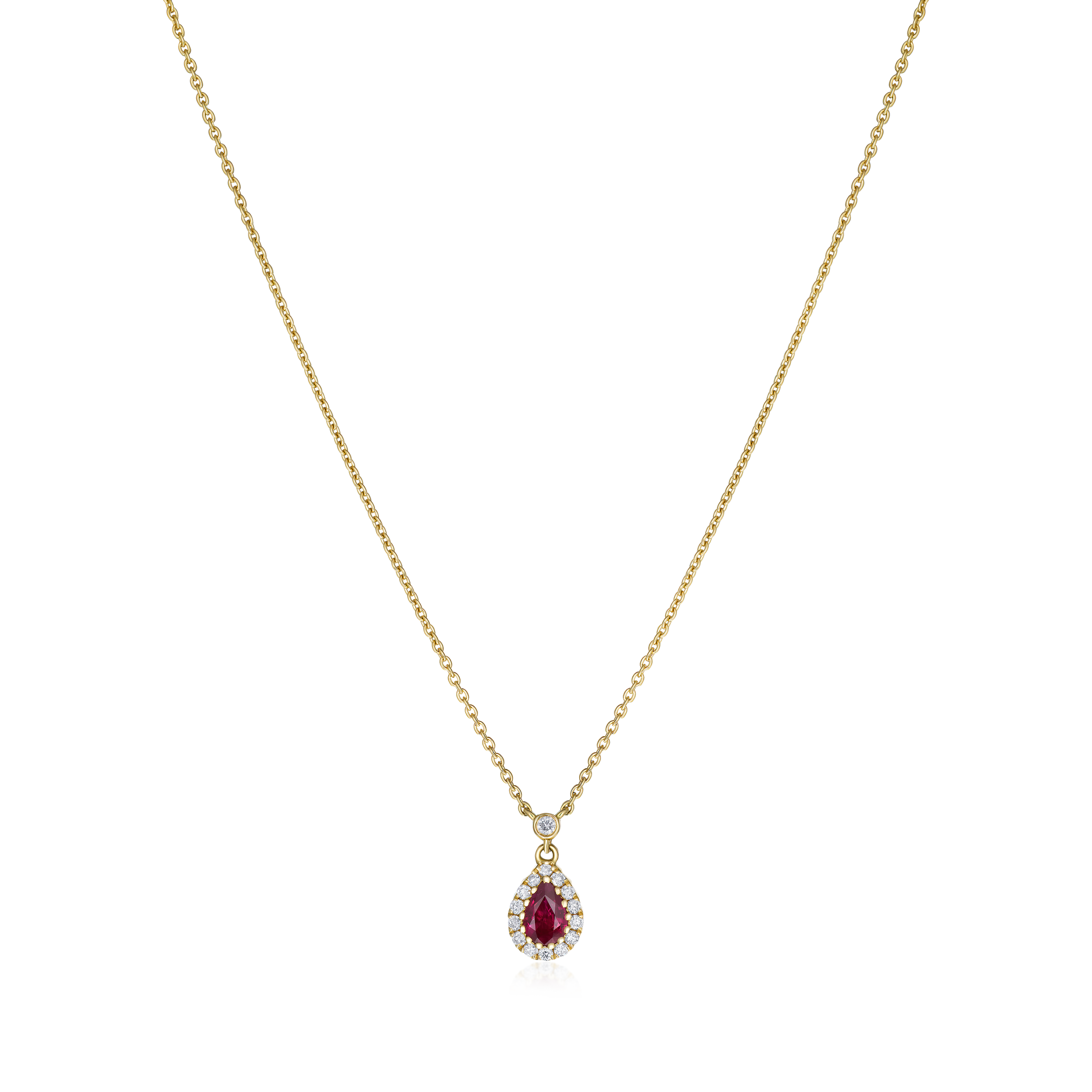 18ct Yellow Gold Ruby and Diamond Cluster Pendant 0.48ct