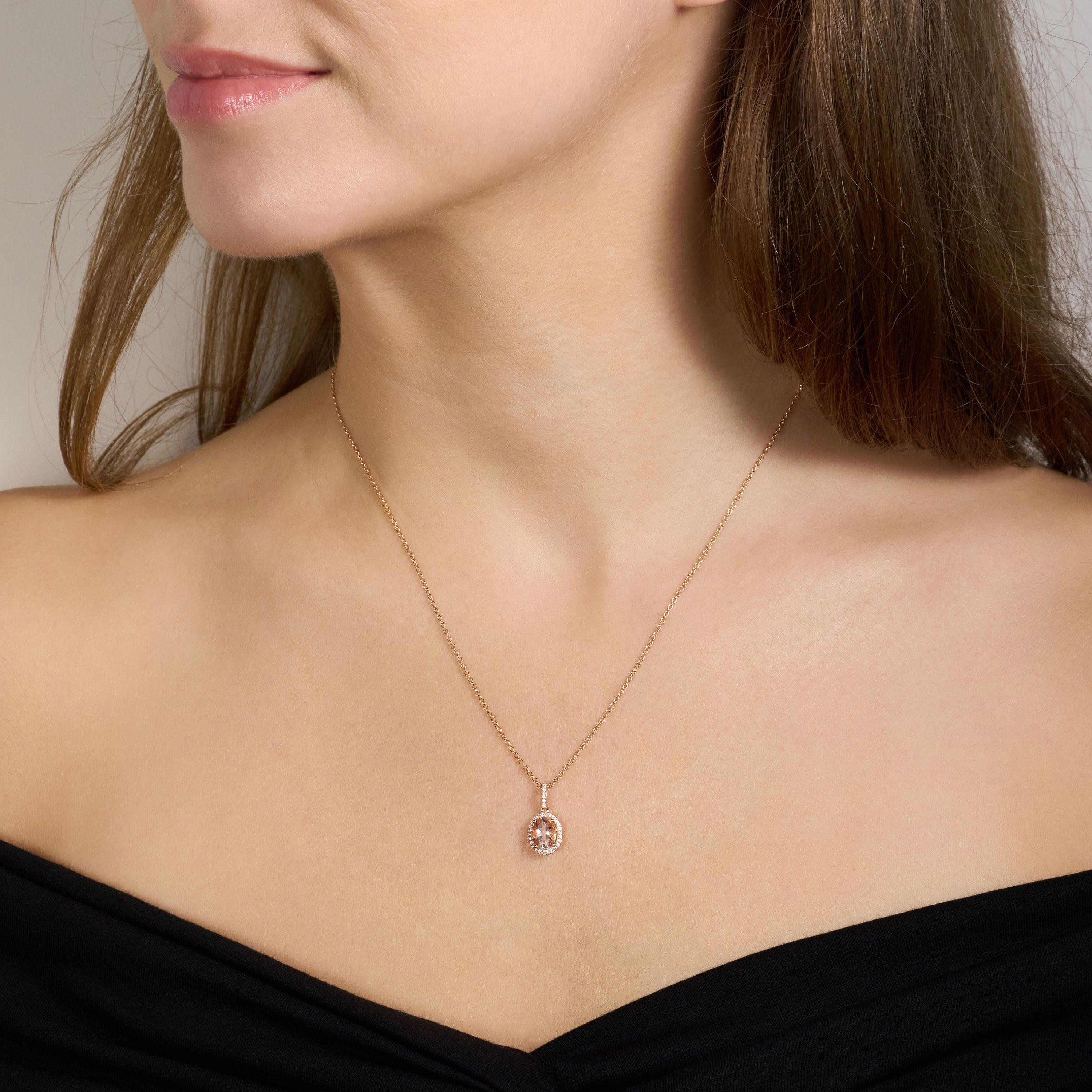 1.03cts Rose Gold Morganite and Diamond Cluster Pendant