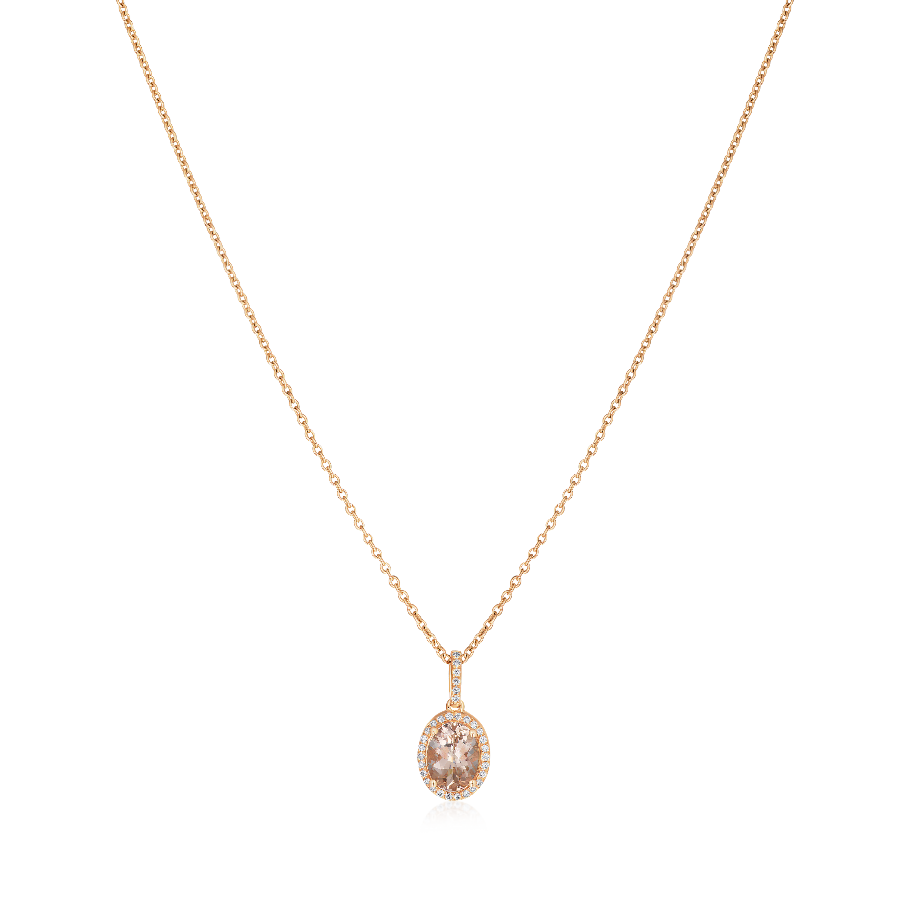 1.03cts Rose Gold Morganite and Diamond Cluster Pendant