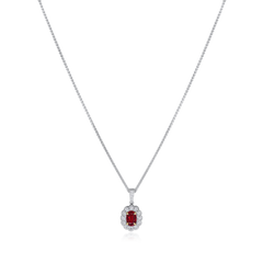 18ct White Gold Ruby and Diamond Cluster Pendant