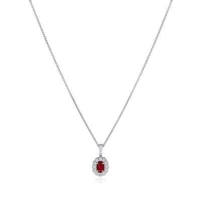 18ct White Gold Ruby and Diamond Cluster Pendant