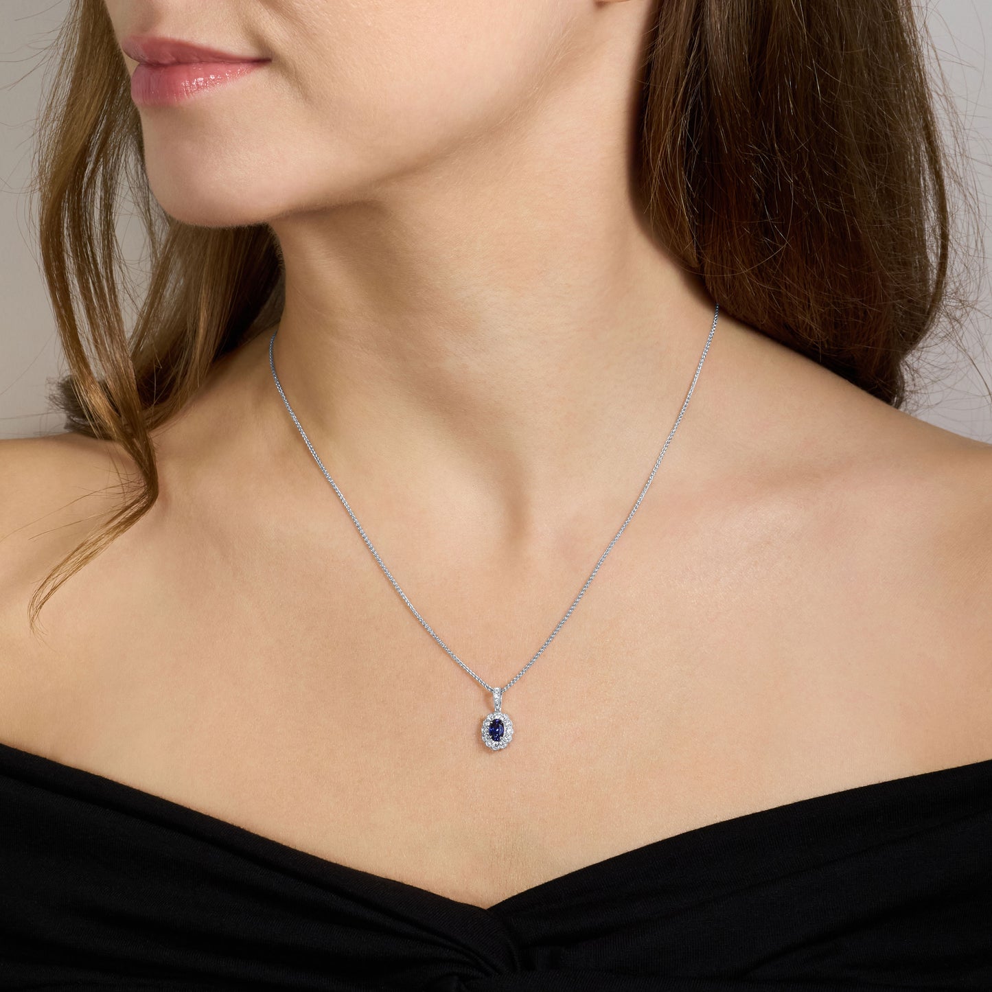 18ct White Gold Sapphire and Diamond Cluster Pendant