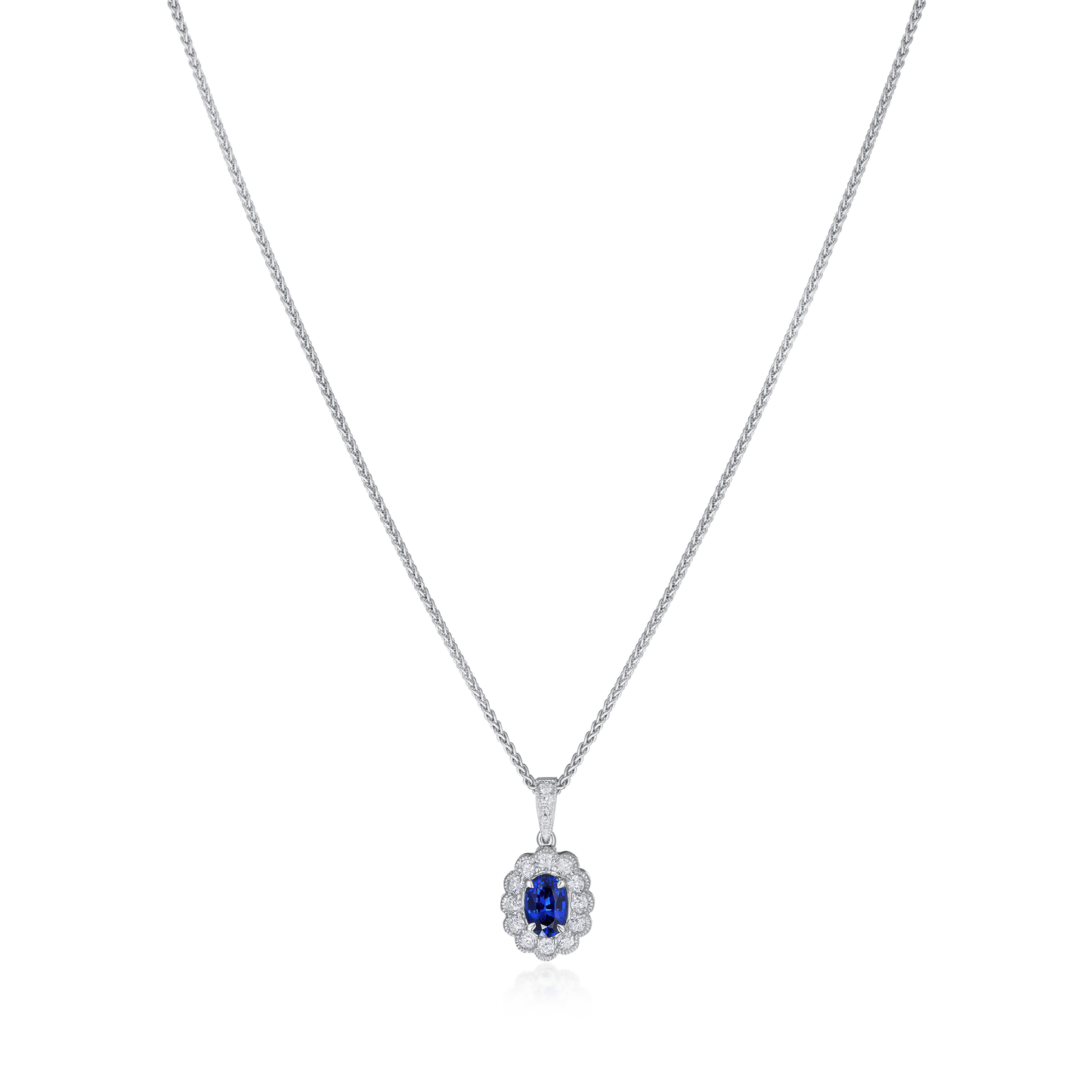 18ct White Gold Sapphire and Diamond Cluster Pendant