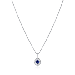 18ct White Gold Sapphire and Diamond Cluster Pendant