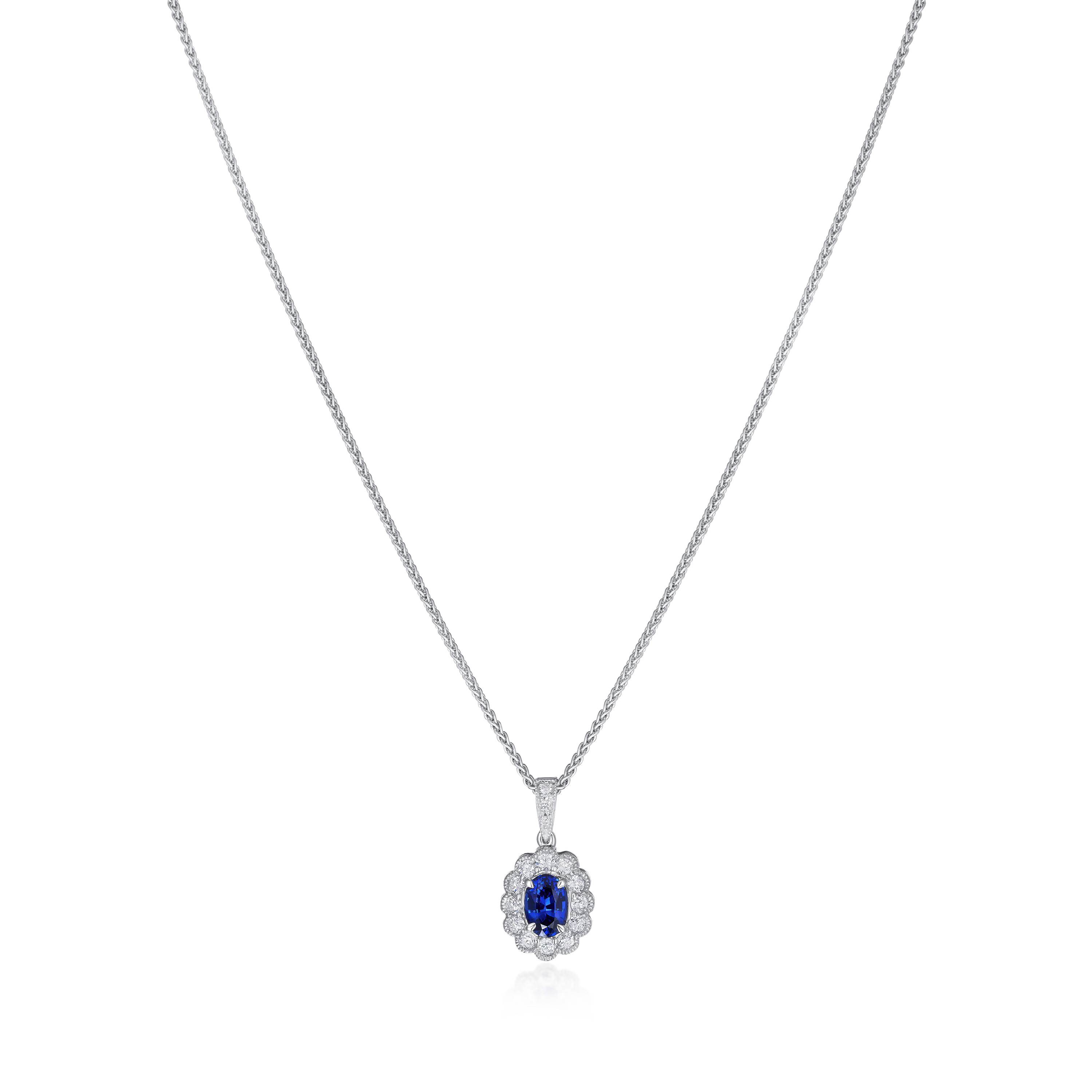 18ct White Gold Sapphire and Diamond Cluster Pendant