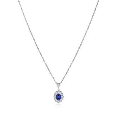 18ct White Gold Sapphire and Diamond Cluster Pendant