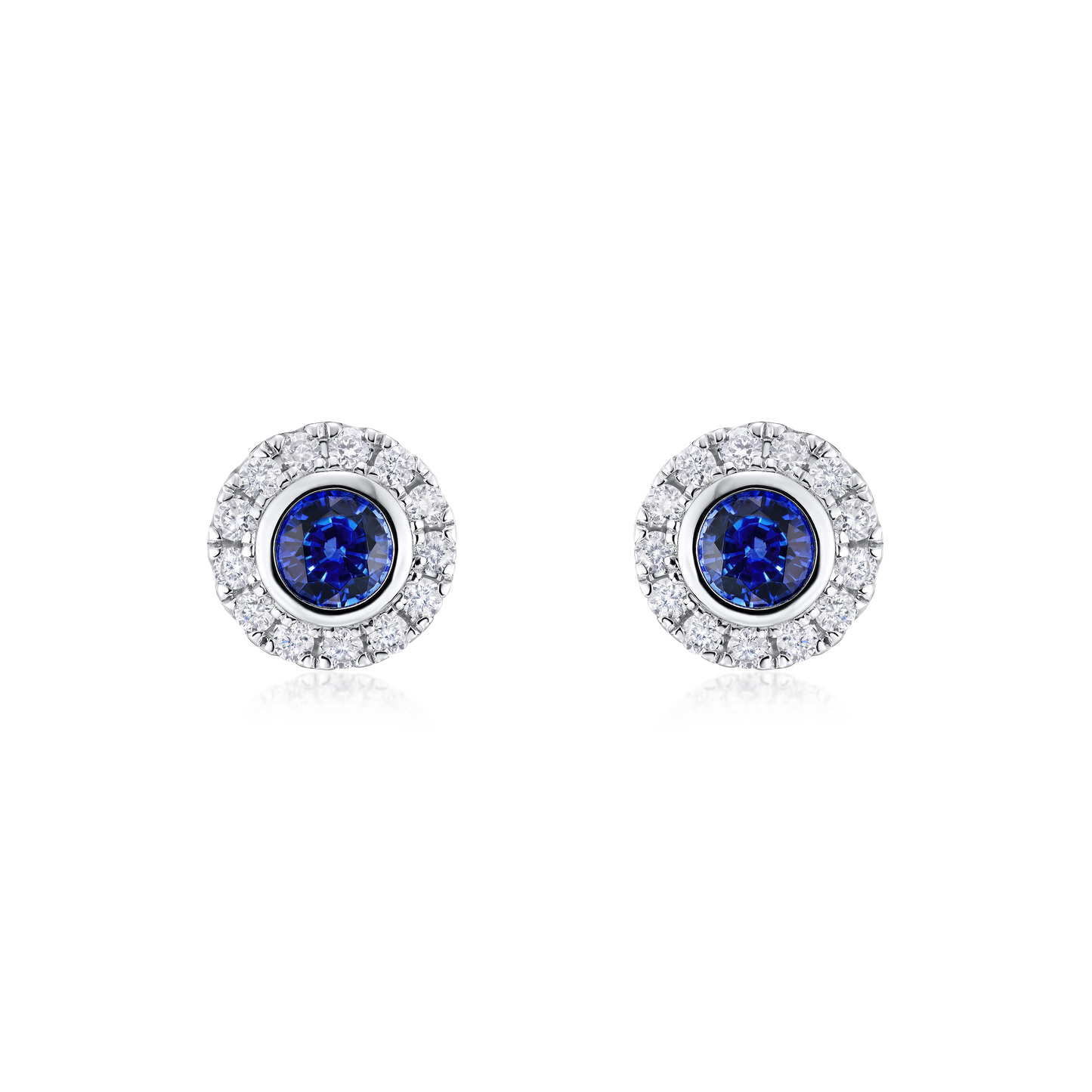 18ct White Gold Round Sapphire and Diamond Cluster Earrings