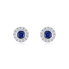 18ct White Gold Round Sapphire and Diamond Cluster Earrings