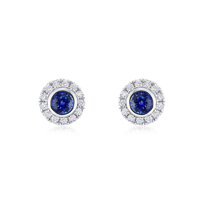 18ct White Gold Round Sapphire and Diamond Cluster Earrings