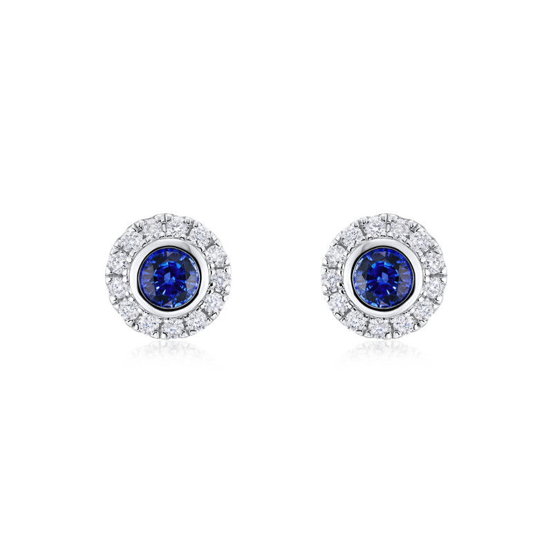 18ct White Gold Round Sapphire and Diamond Cluster Earrings