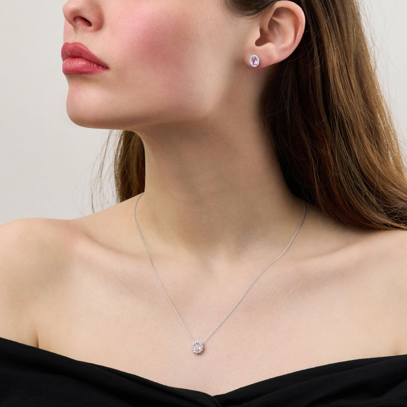 1.03ct Pink Sapphire and Diamond Cluster Earrings