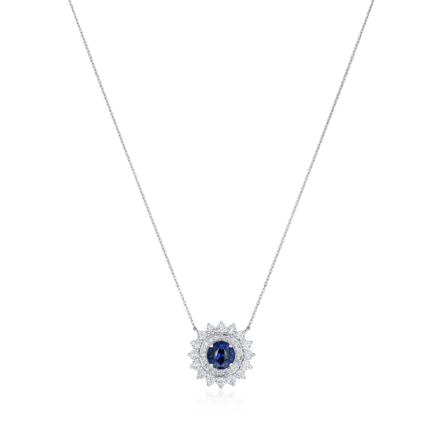 1.43cts Platinum Round Sapphire and Diamond Double Cluster Pendant