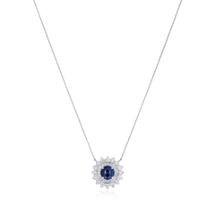 1.43cts Platinum Round Sapphire and Diamond Double Cluster Pendant