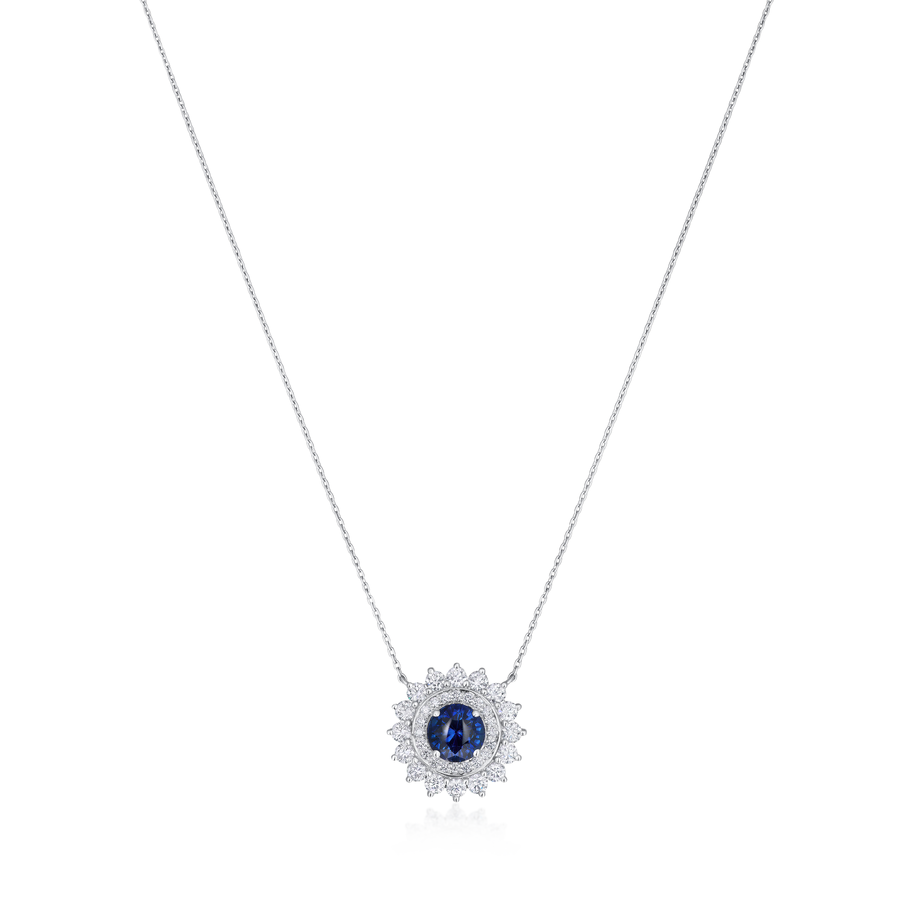 1.43cts Platinum Round Sapphire and Diamond Double Cluster Pendant