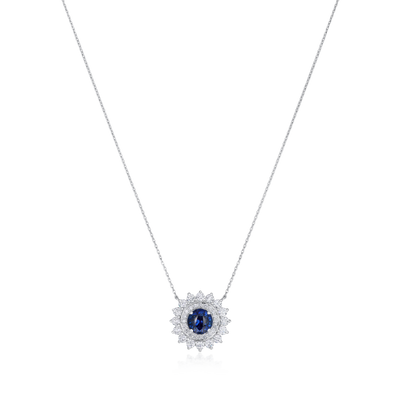 1.43cts Platinum Round Sapphire and Diamond Double Cluster Pendant