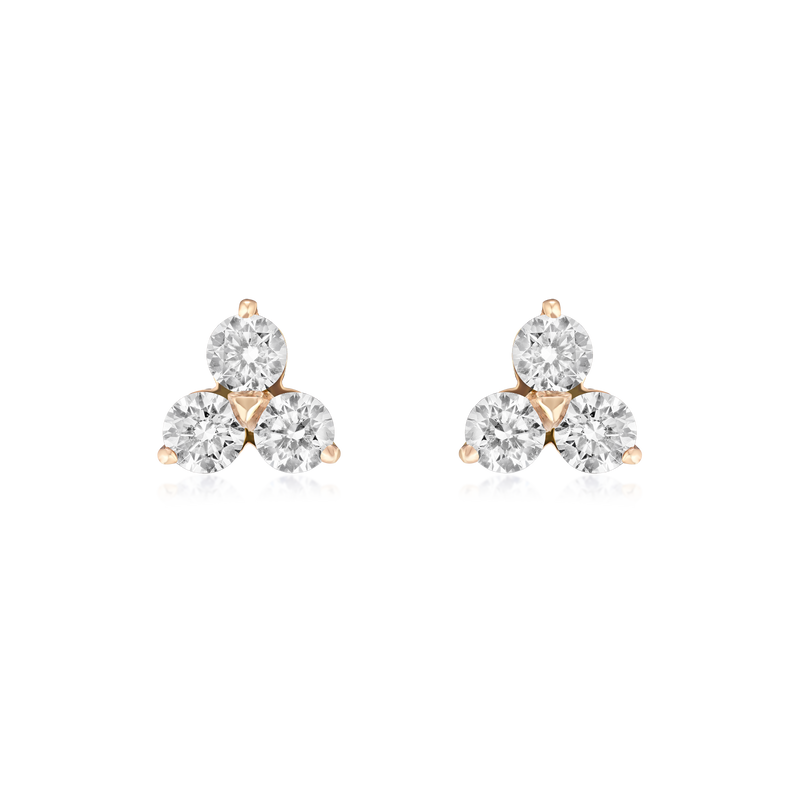 Trefoil 0.85ct Diamond Rose Gold Stud Earrings