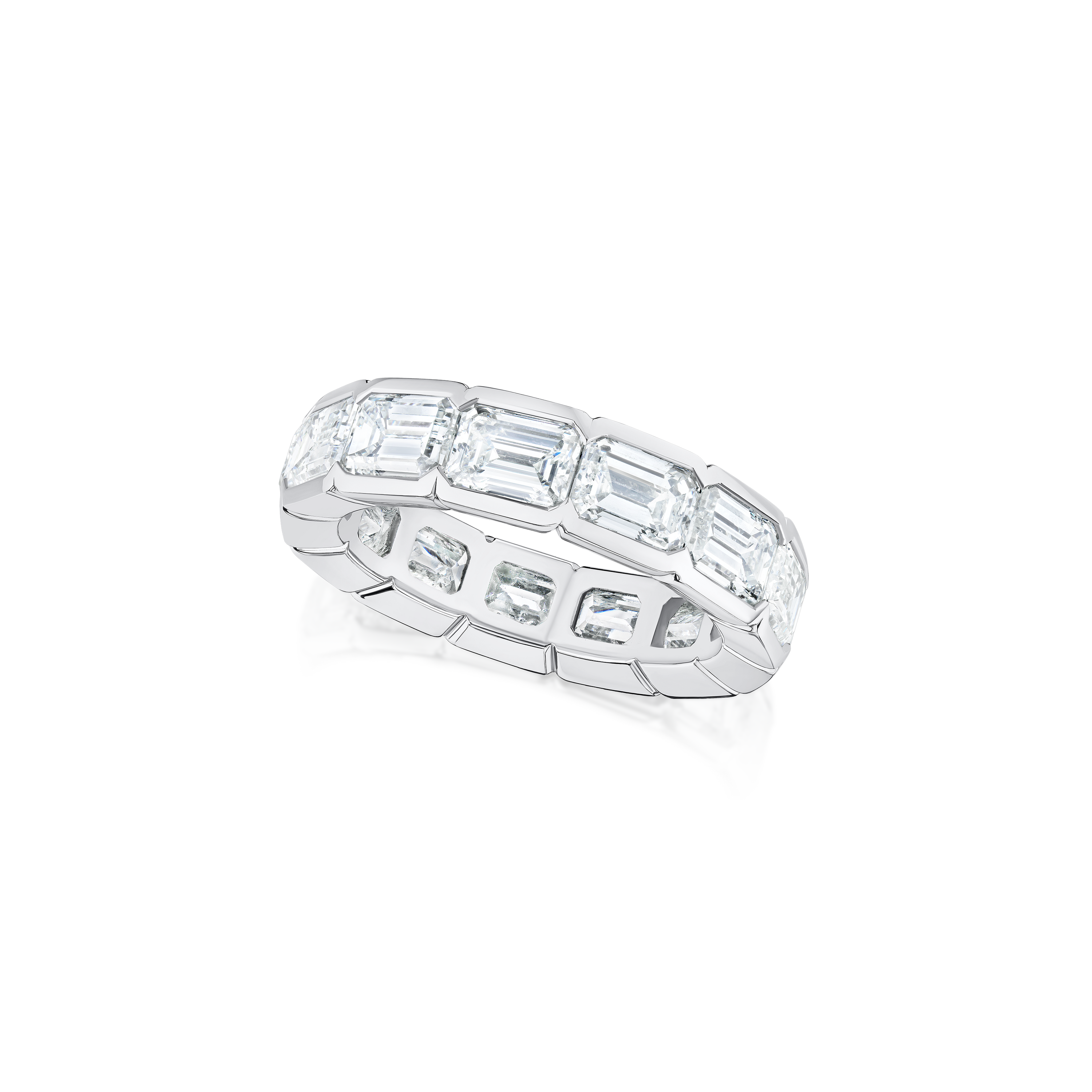 6.81cts Platinum Emerald Cut Diamond Full Eternity Ring