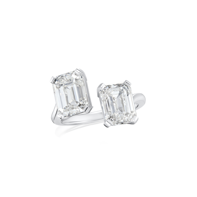 3.01/3.01cts Platinum Emerald Cut Diamond 'Toi et Moi' Ring