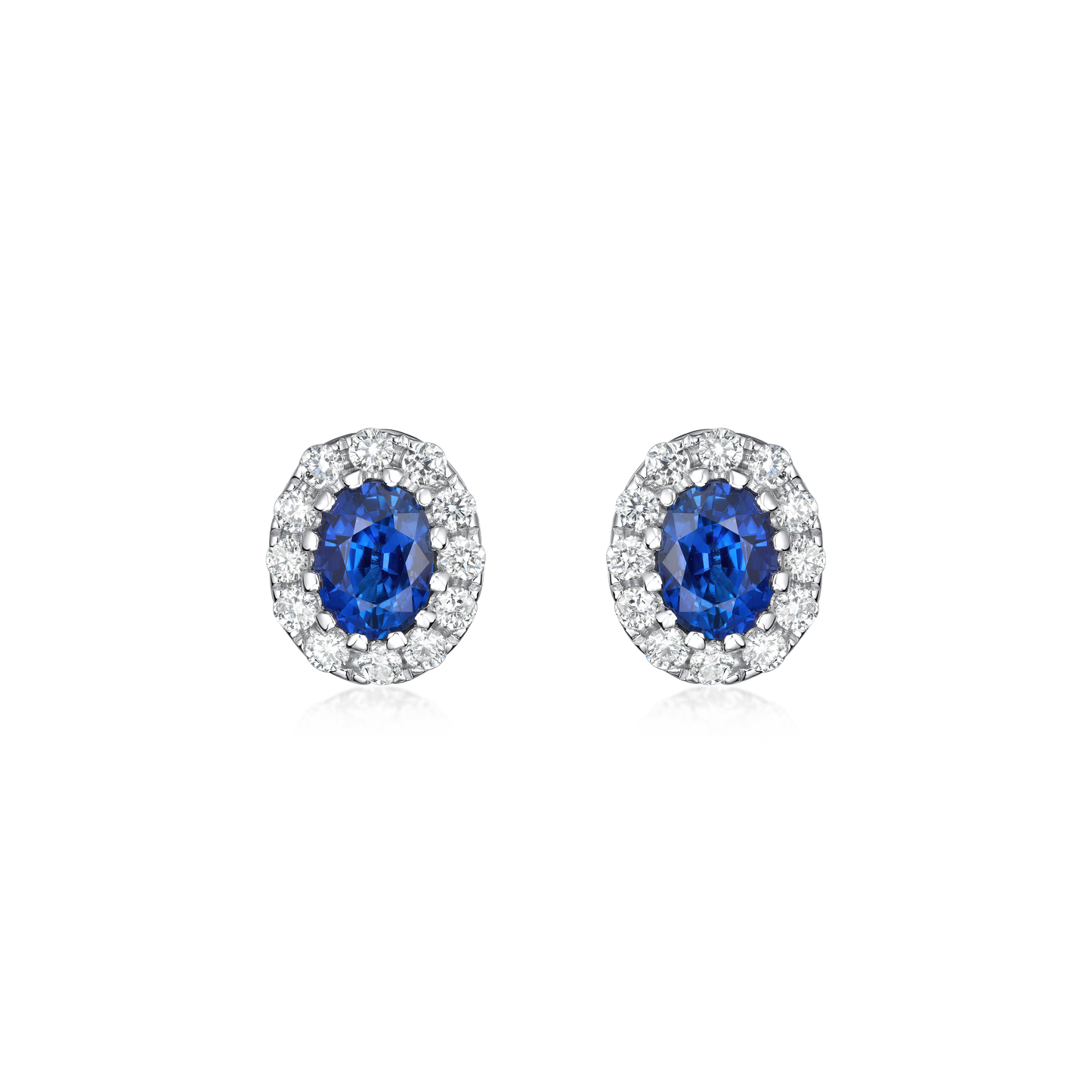 18ct White Gold Sapphire and Diamond Cluster Earrings 0.43ct/0.15ct