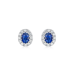 18ct White Gold Sapphire and Diamond Cluster Earrings 0.43ct/0.15ct