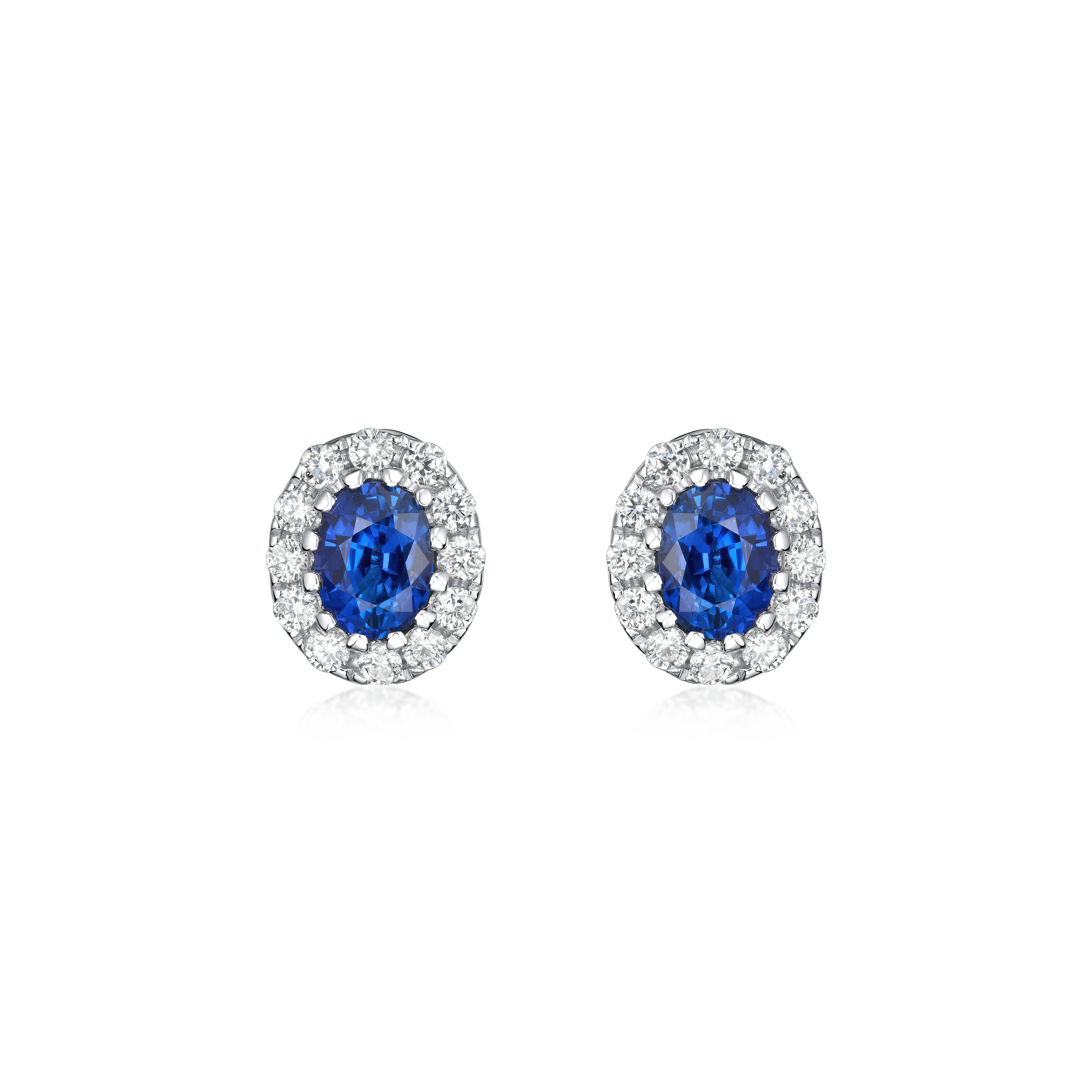 18ct White Gold Sapphire and Diamond Cluster Earrings 0.43ct/0.15ct