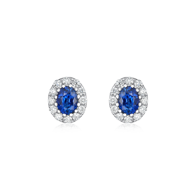 18ct White Gold Sapphire and Diamond Cluster Earrings 0.43ct/0.15ct