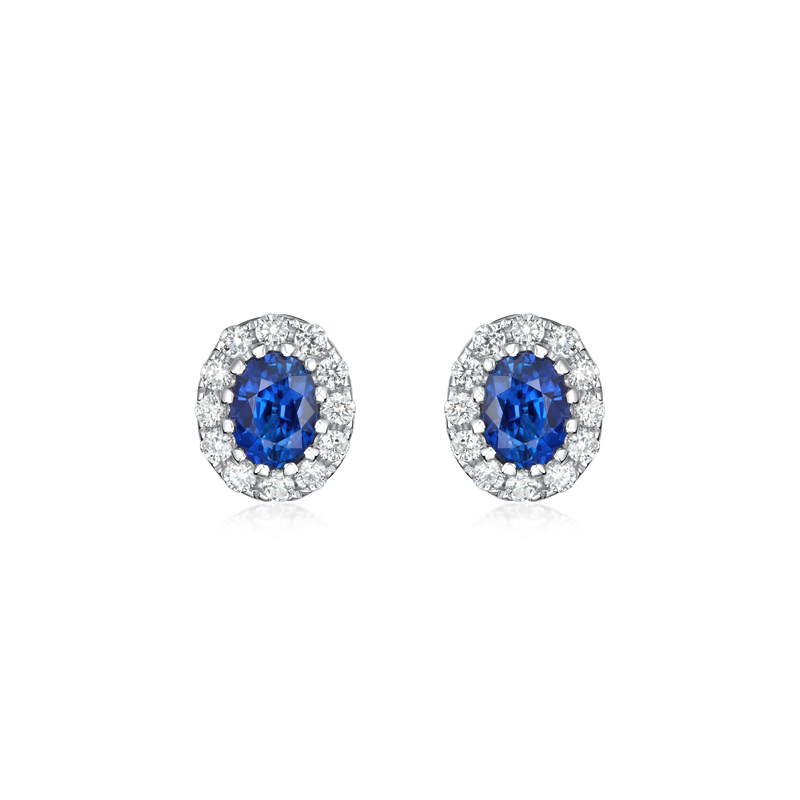 18ct White Gold Sapphire and Diamond Cluster Earrings 0.43ct/0.15ct