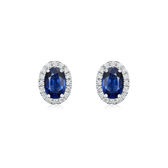 18ct White Gold Sapphire and Diamond Cluster Earrings 1.03/0.16ct