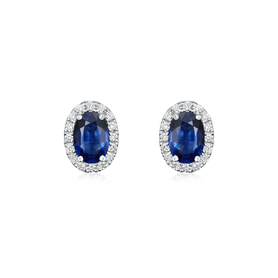 18ct White Gold Sapphire and Diamond Cluster Earrings 1.03/0.16ct