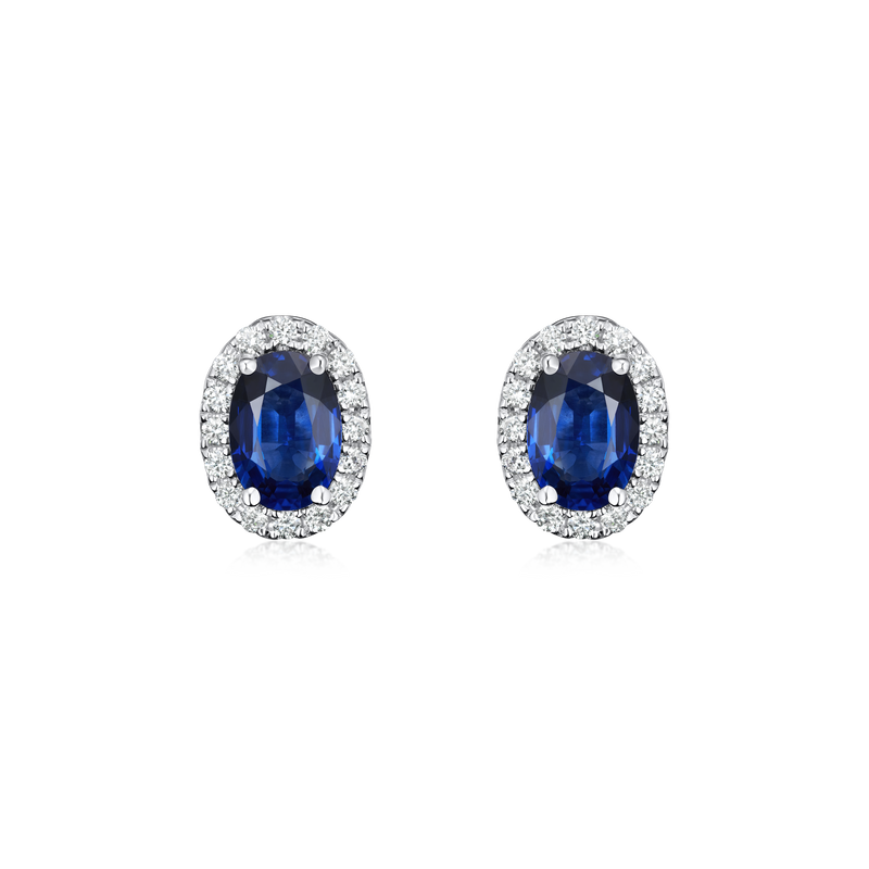 18ct White Gold Sapphire and Diamond Cluster Earrings 1.03/0.16ct