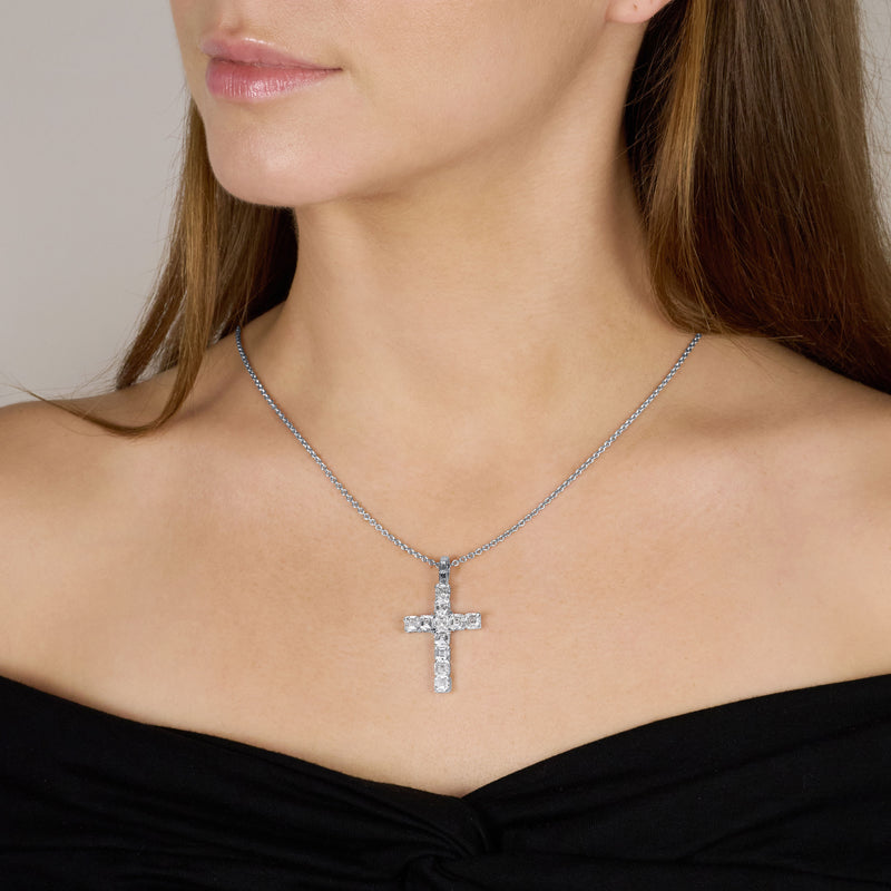 5.89cts Asscher Cut Diamond Set Cross Pendant