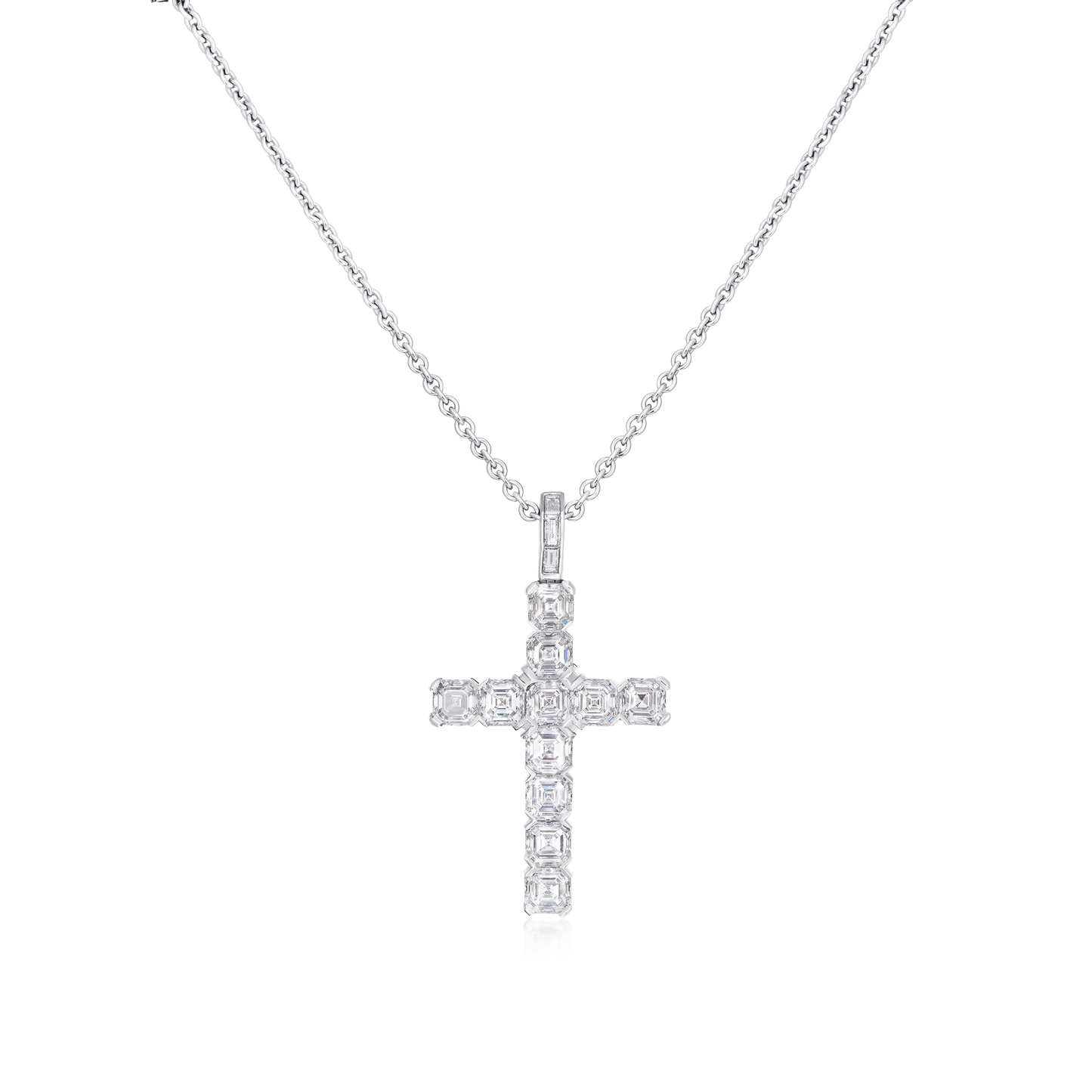 5.89cts Asscher Cut Diamond Set Cross Pendant