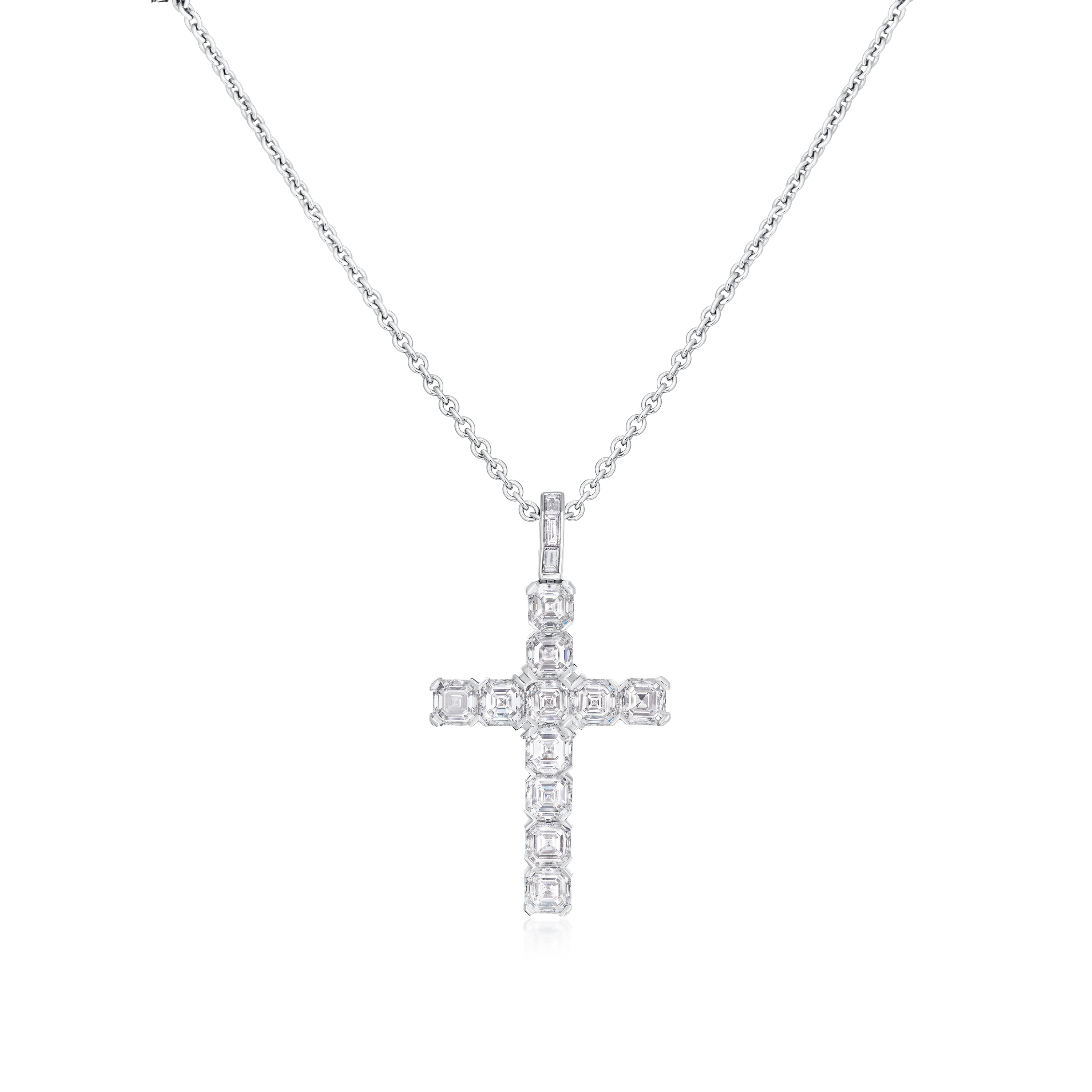 5.89cts Asscher Cut Diamond Set Cross Pendant