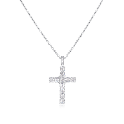 5.89cts Asscher Cut Diamond Set Cross Pendant