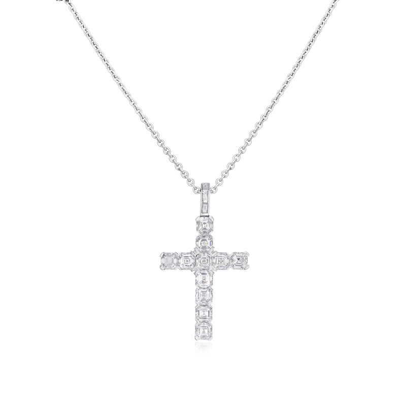 5.89cts Asscher Cut Diamond Set Cross Pendant