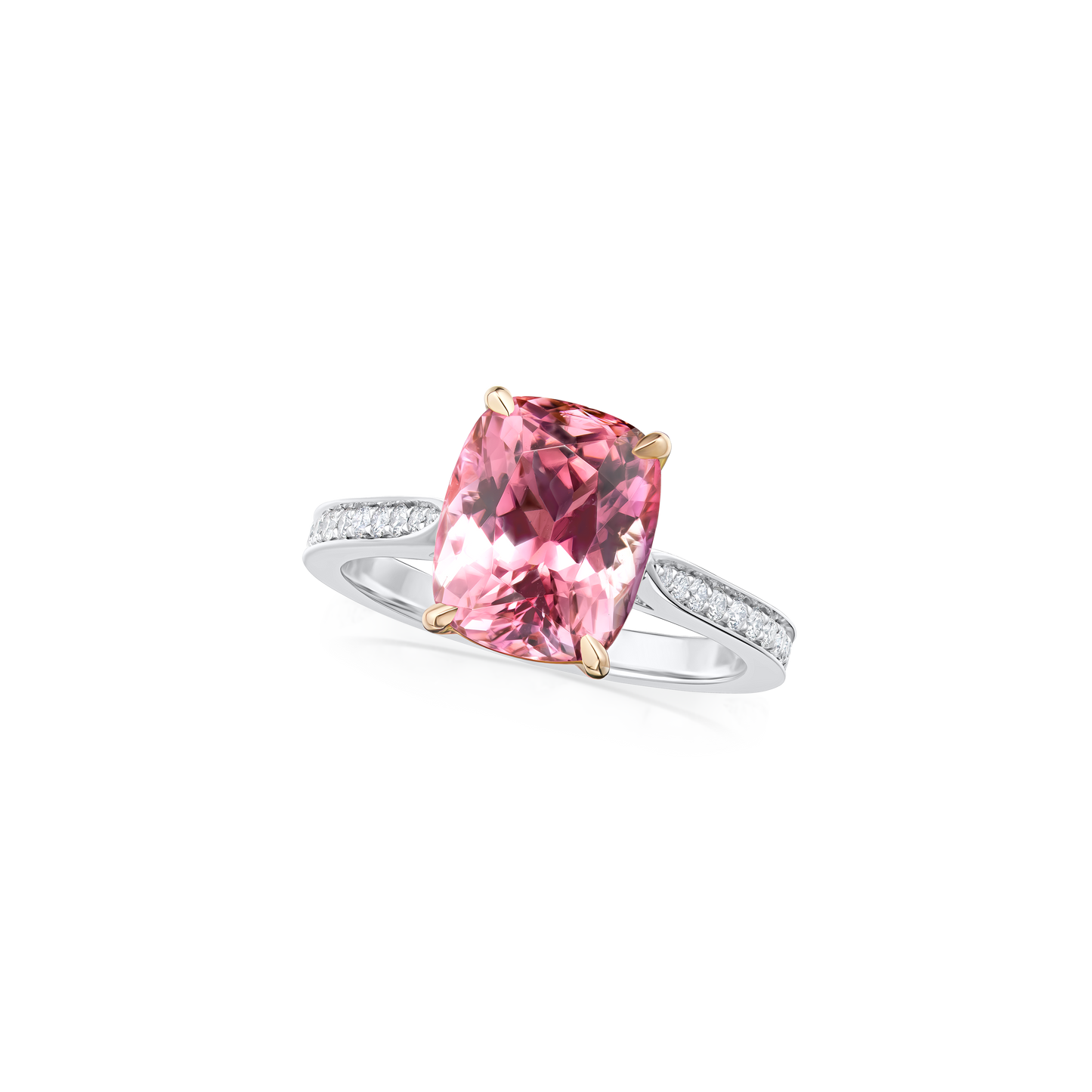 3.59cts Pink Tourmaline Ring With Diamond Set Shoulders